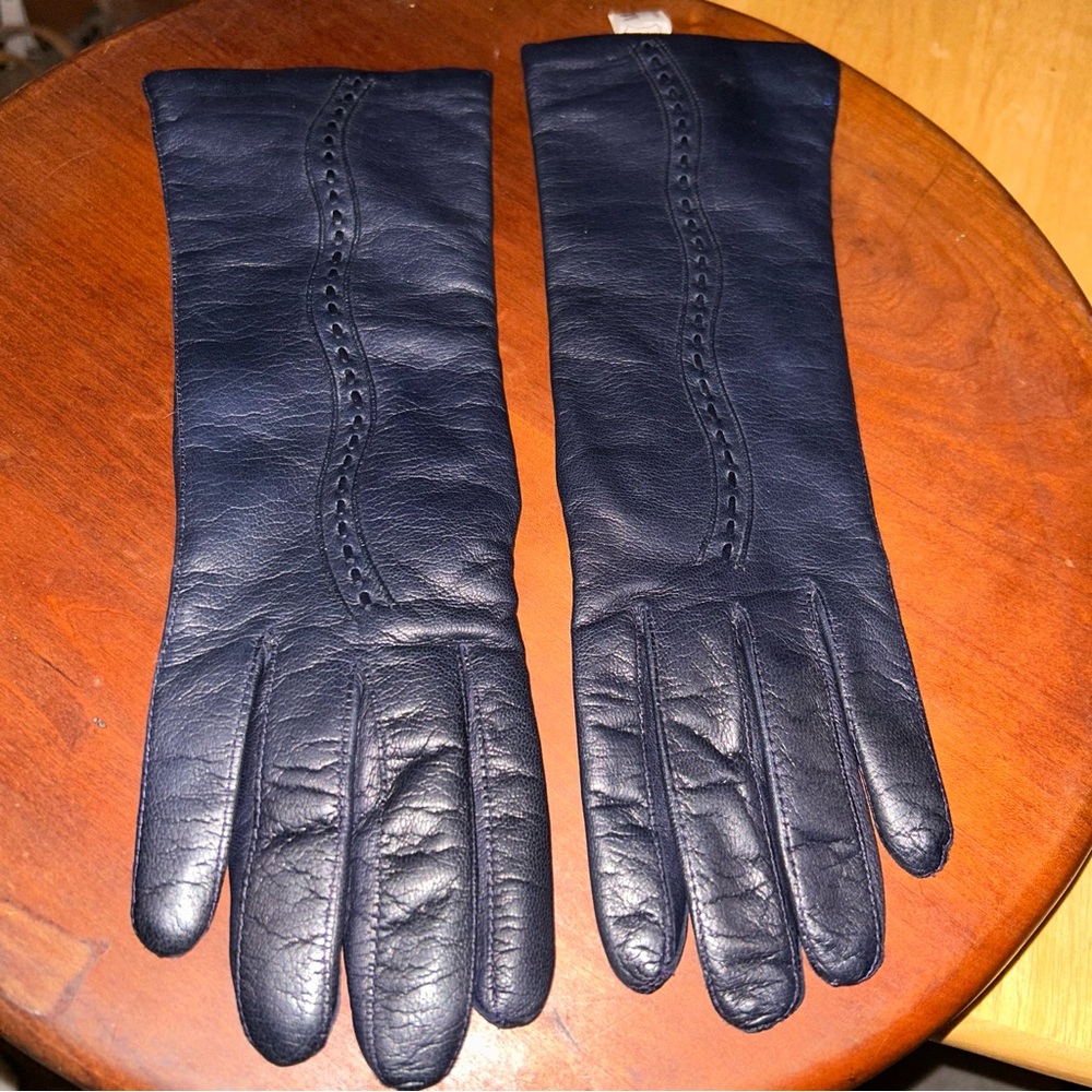 Vintage Madova Leather Gloves Black 100% Cashmere Lining Sz 6.5 Made in Italy